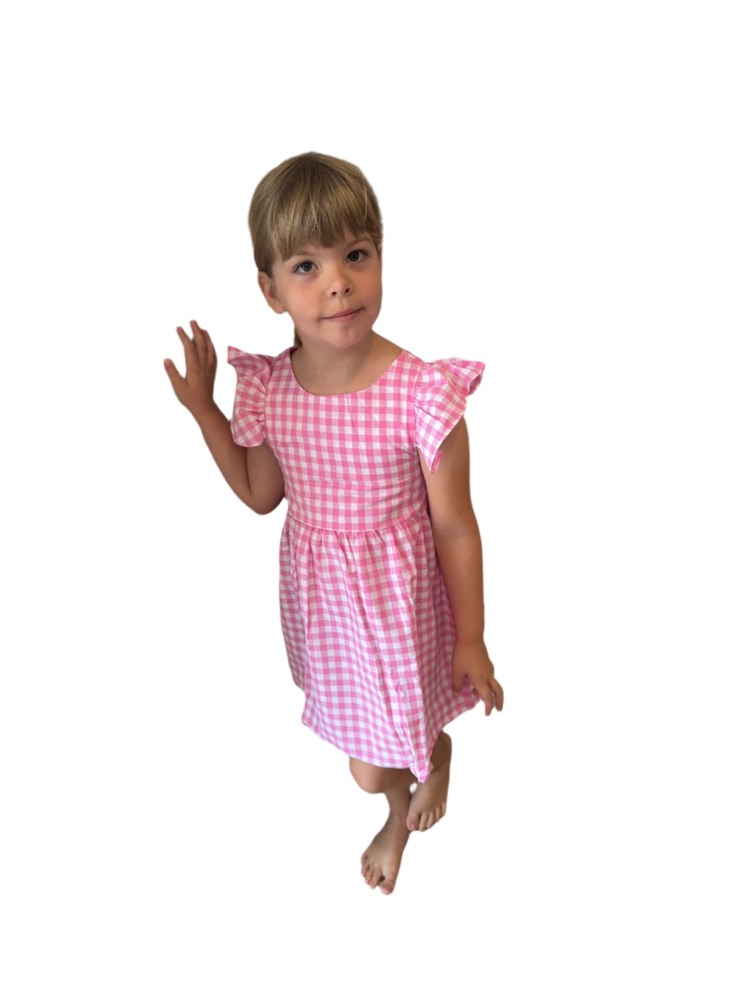 L.W. Clothing Company Pink Gingham Ruffle Girls Dress Baby and Toddler Bowknot Casual Party Dress A-Line Sundress 100% Cotton Gingham Pattern Easy-to-Use Back Closure