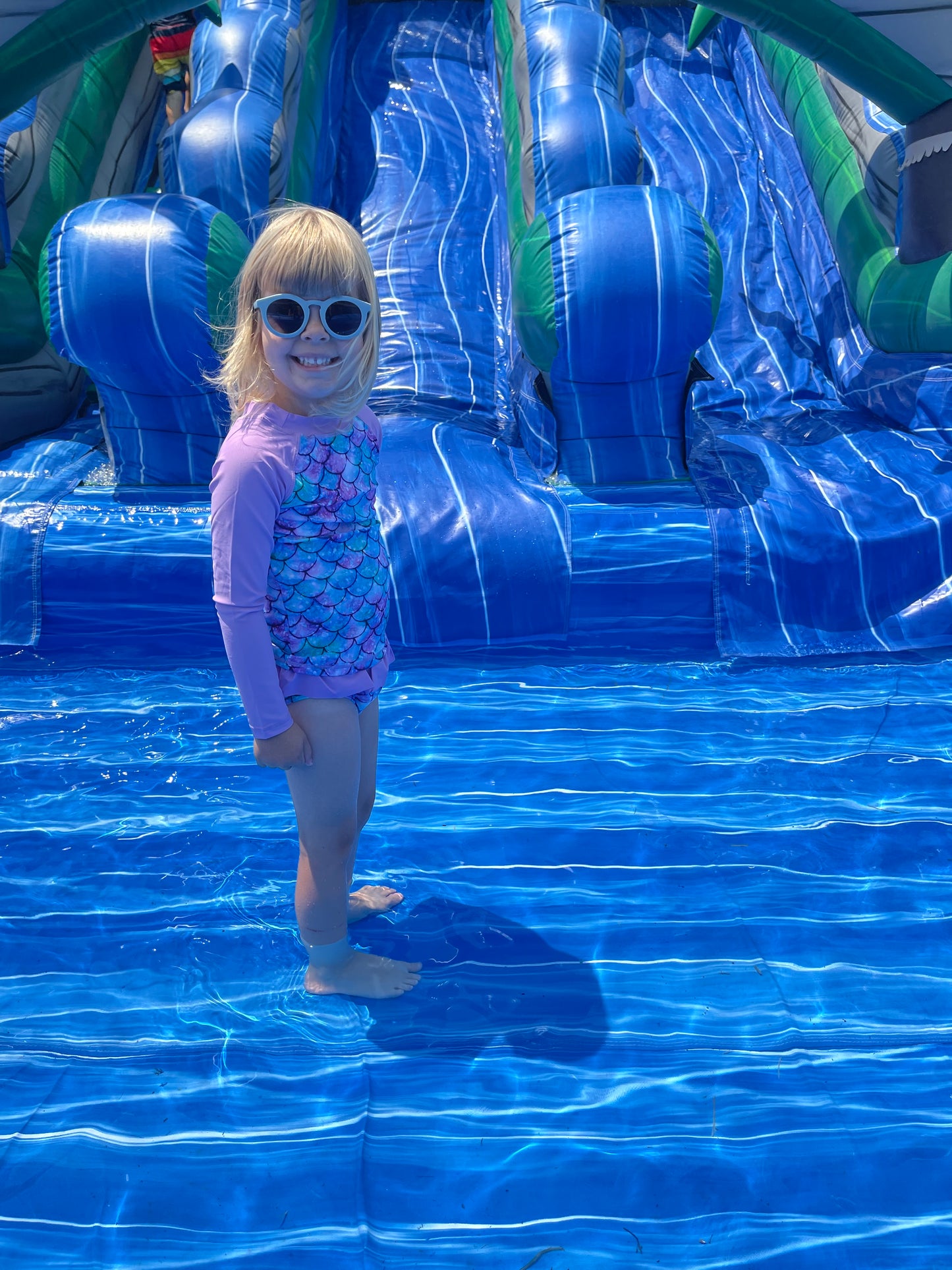 Girls' Mermaid Rash Guard Swimsuit with Long Sleeve Top and Ruffle Bottoms, UPF 50 Sun Protection, Purple Mermaid