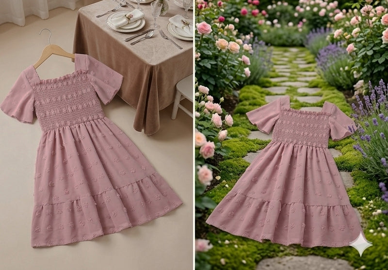 Girls Cotton Dress with Short Sleeves