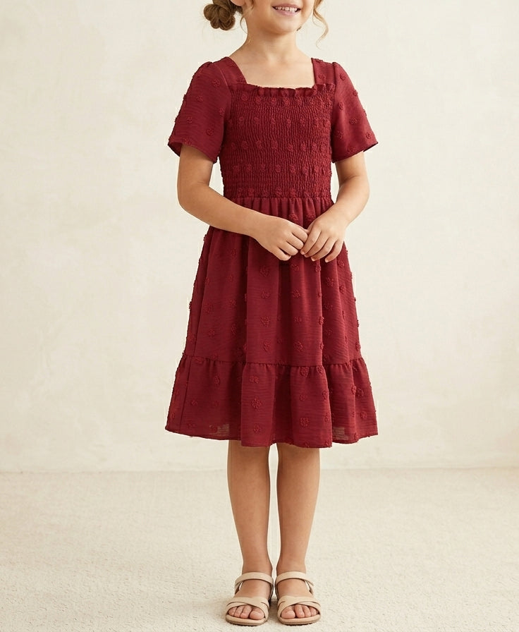 Girls Cotton Dress with Short Sleeves