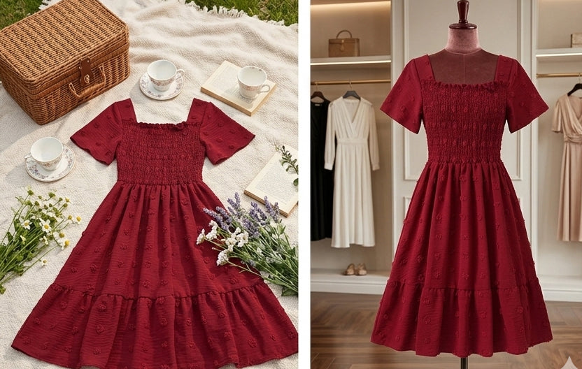 Girls Cotton Dress with Short Sleeves