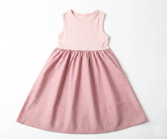 Girls Sleeveless Dress in Pink, 100% Cotton Lightweight