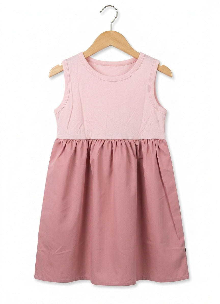 Girls Sleeveless Dress in Pink, 100% Cotton Lightweight