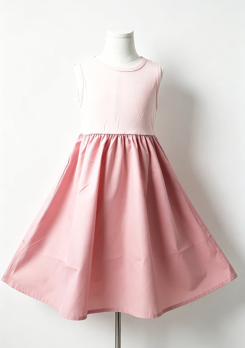 Girls Sleeveless Dress in Pink, 100% Cotton Lightweight