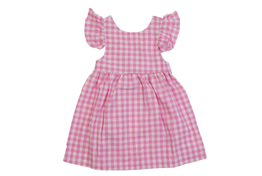 L.W. Clothing Company Pink Gingham Ruffle Girls Dress Baby and Toddler Bowknot Casual Party Dress A-Line Sundress 100% Cotton Gingham Pattern Easy-to-Use Back Closure