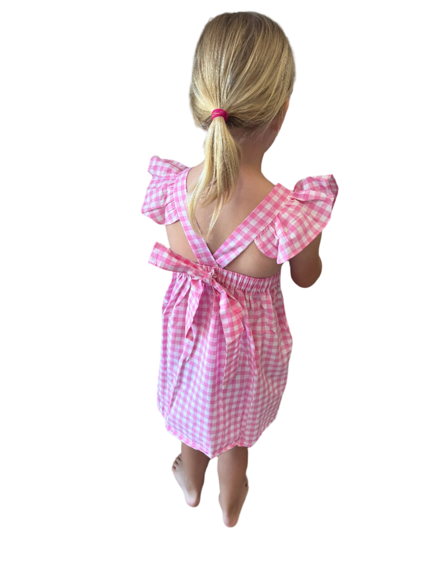 L.W. Clothing Company Pink Gingham Ruffle Girls Dress Baby and Toddler Bowknot Casual Party Dress A-Line Sundress 100% Cotton Gingham Pattern Easy-to-Use Back Closure