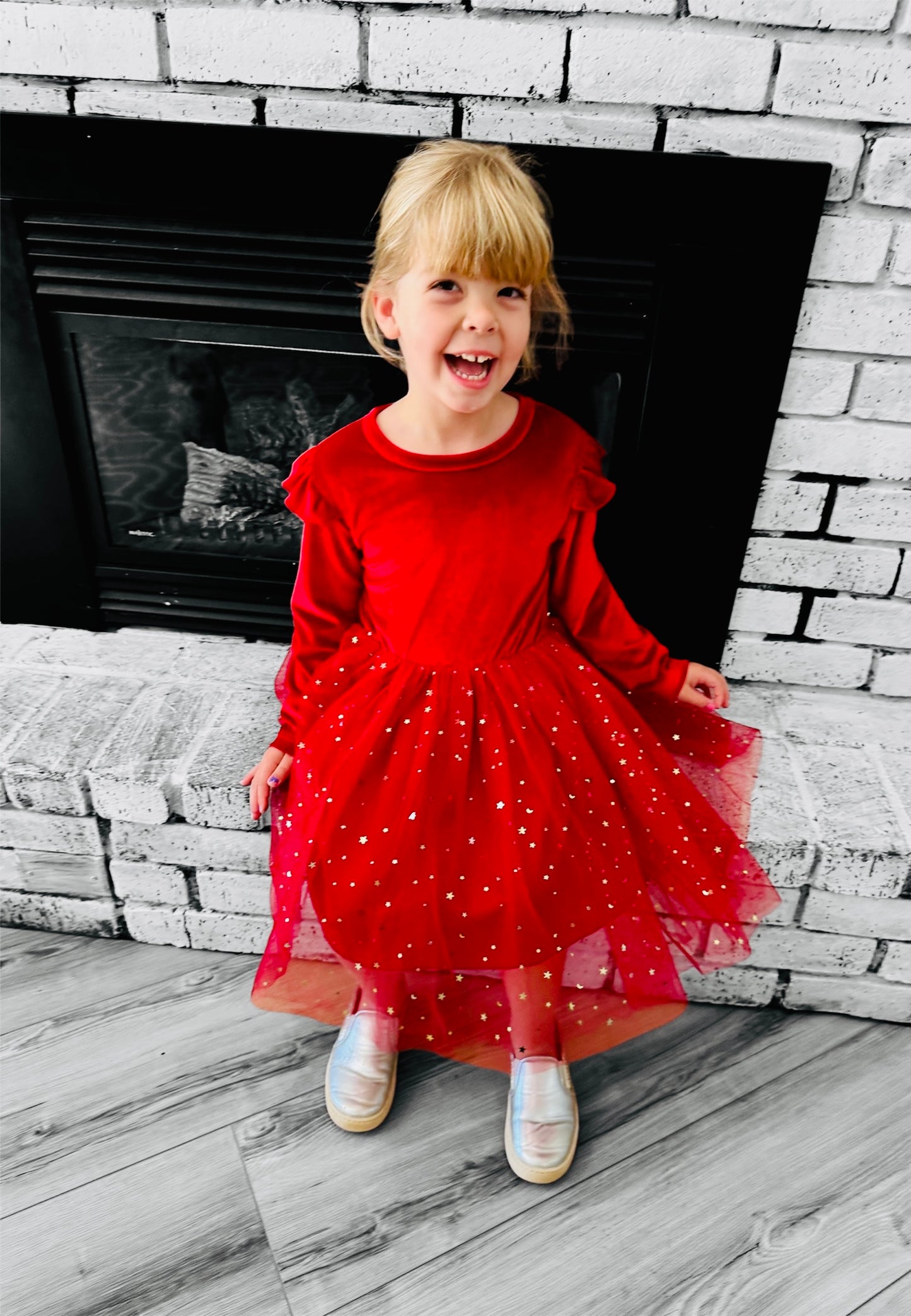 Sparkling Toddler and Girls Holiday Red Dress Velvet Tulle Fall Winter Long Sleeve Ruffle Occasion and Party Dress 2-7Y