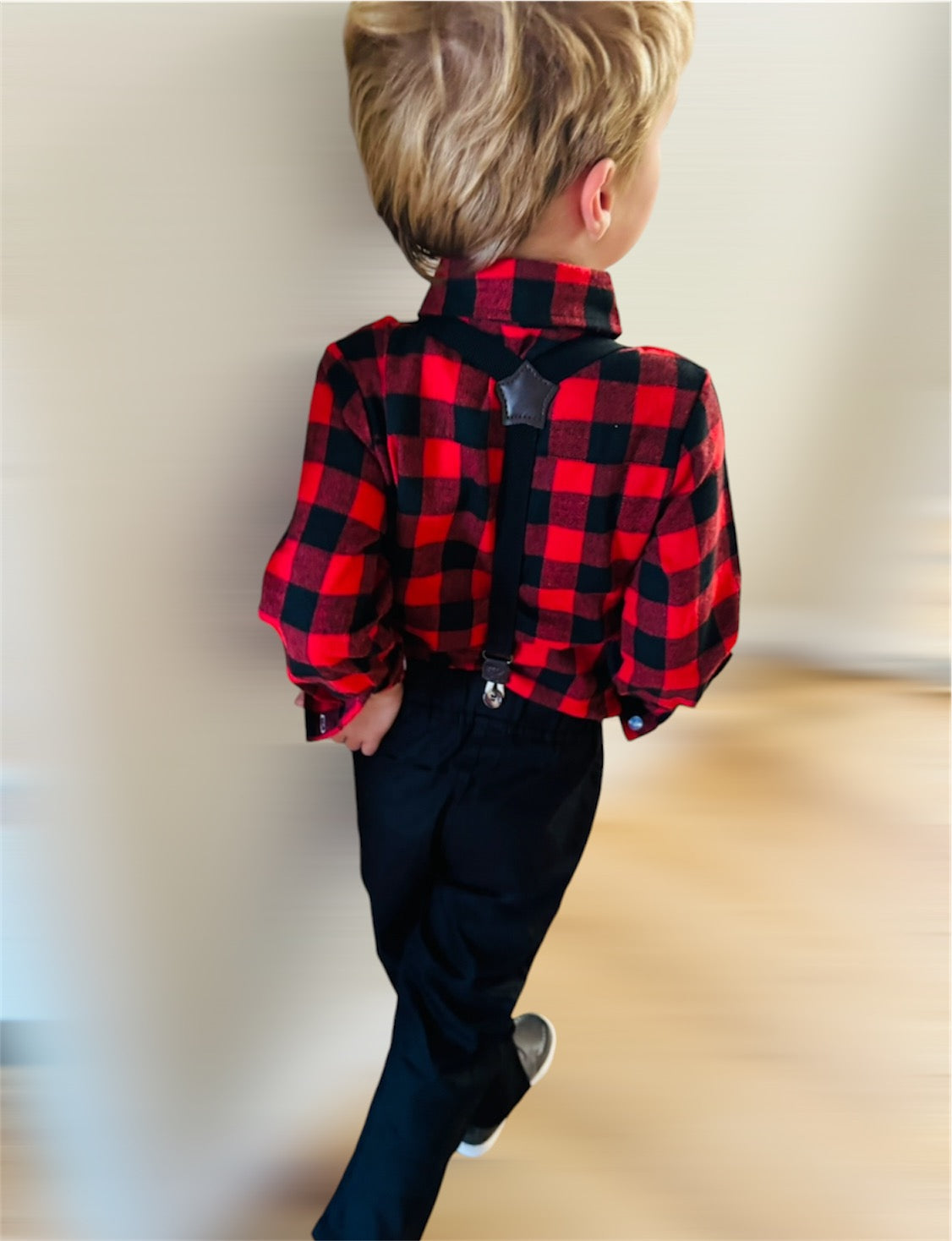 Toddler and Boys Dress Suit Bow Tie Shirts + Suspenders Pants Outfit Holiday Christmas Special Occasion