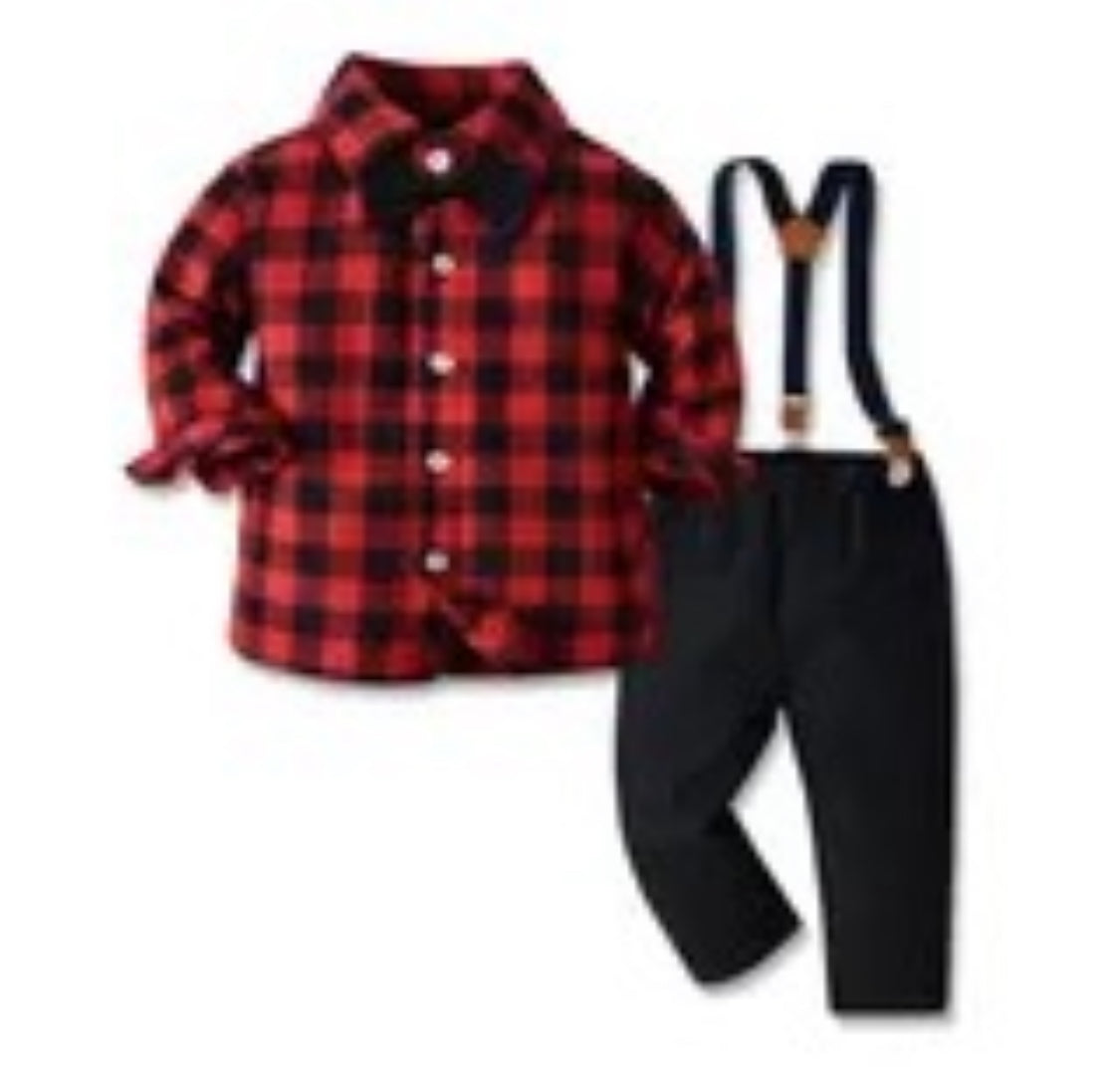 Toddler and Boys Dress Suit Bow Tie Shirts + Suspenders Pants Outfit Holiday Christmas Special Occasion