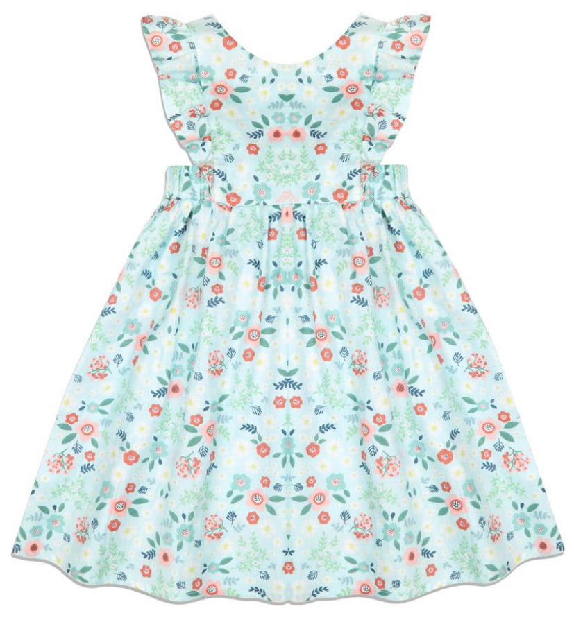 L.W. Clothing Company Blue Floral Girls Dress with Ruffle Sleeves and L.W. Clothing Company Blue Floral Girls Dress with Ruffle Sleeves and