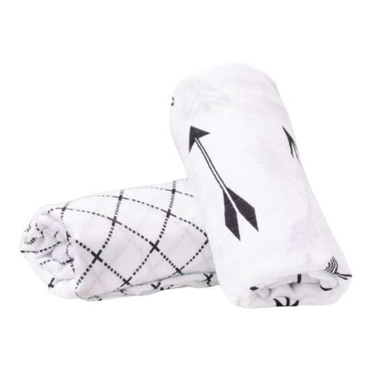 Muslin Swaddle Blanket, 2 Pack Unisex Wrap Soft Silky Gender Neutral Recieving Blanket for Boys and Girls, Large size 47 x 47 Inches, set of 2 Black and White Great Shower Gift for a new Baby and Mom