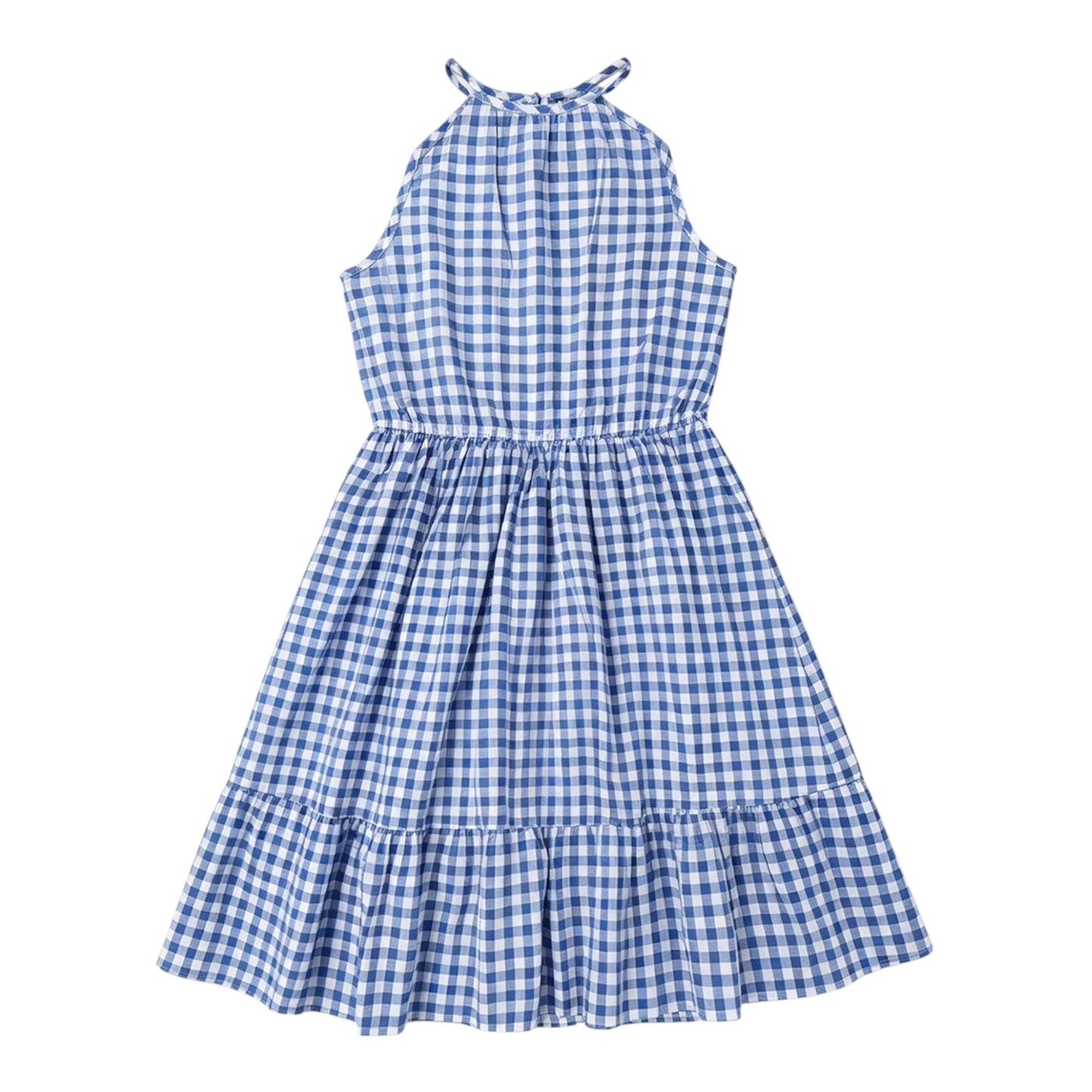 Women's Navy Gingham Dress 100% Cotton with Optional Bow